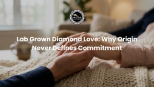Lab grown diamond love shown on a couple's hands during engagement