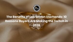 Benefits of lab grown diamonds shown through a sparkling diamond ring in soft studio light