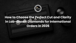 A diamond grading tray with loose stones representing the process of choosing cut and clarity in lab-grown diamonds for international orders