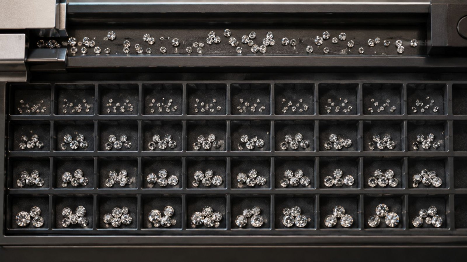 AI lab grown diamonds sorted by size and quality using automated melee sorting technology