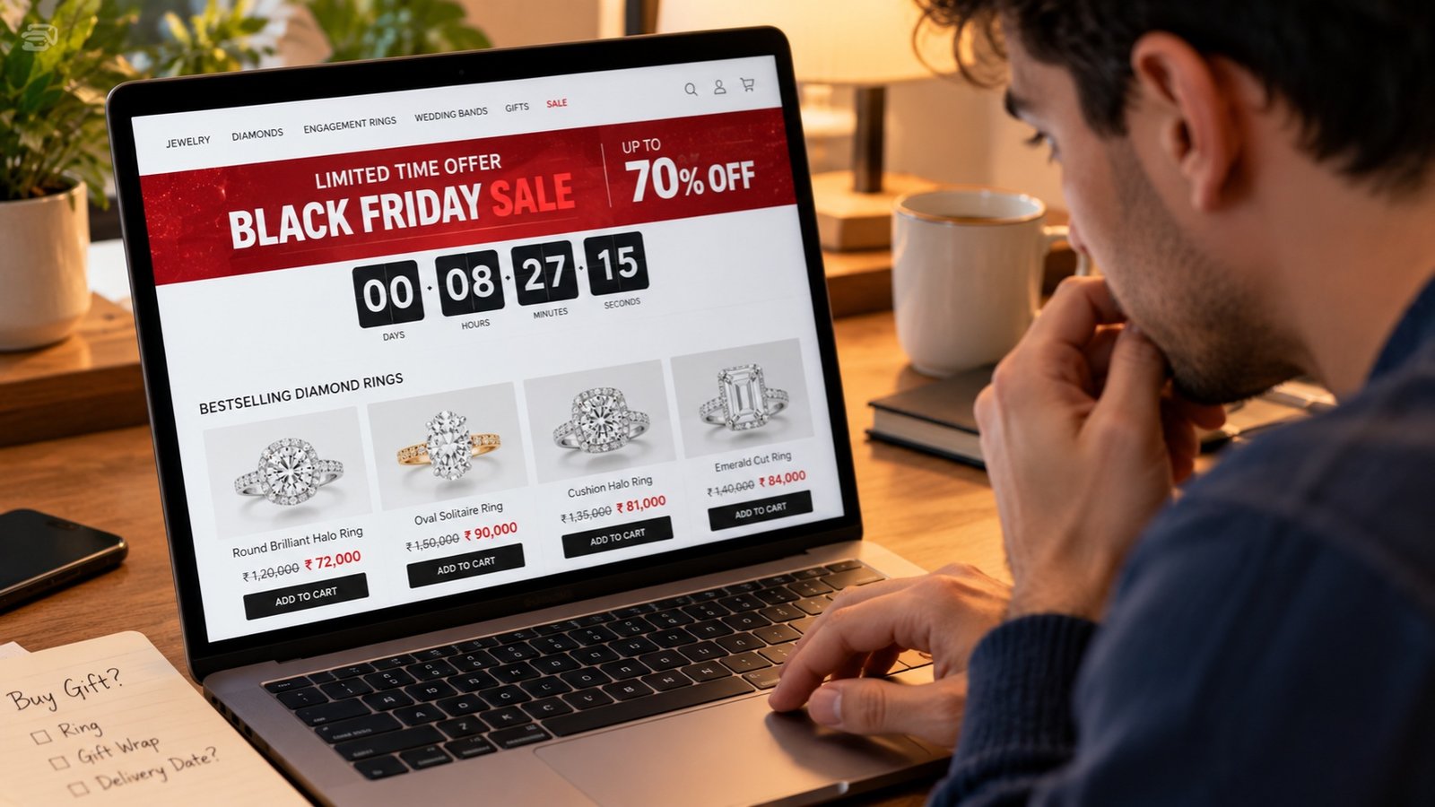 Countdown timer creating urgency during a Black Friday diamonds sale