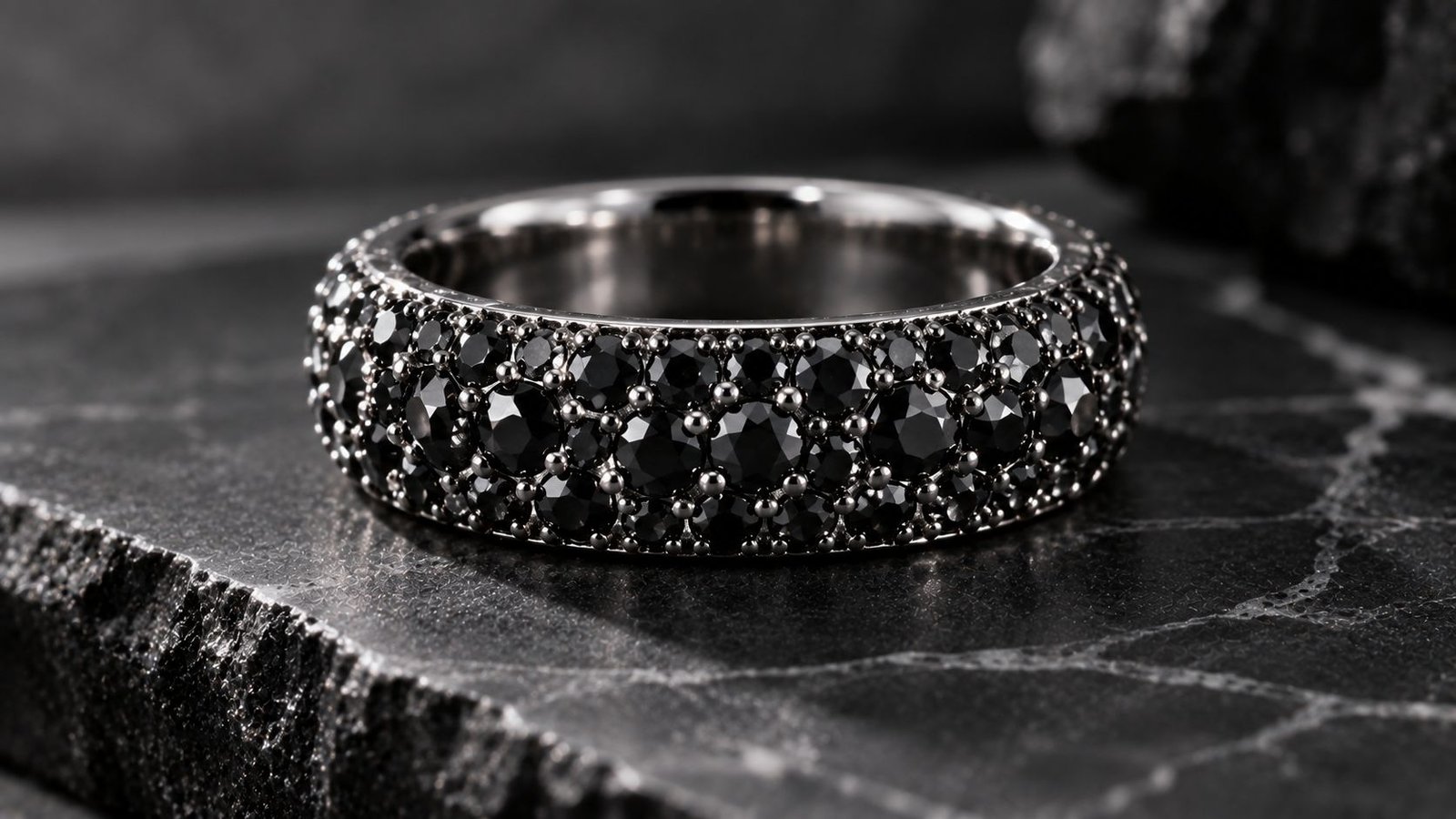 Pavé band featuring small Black Lab Grown Diamonds