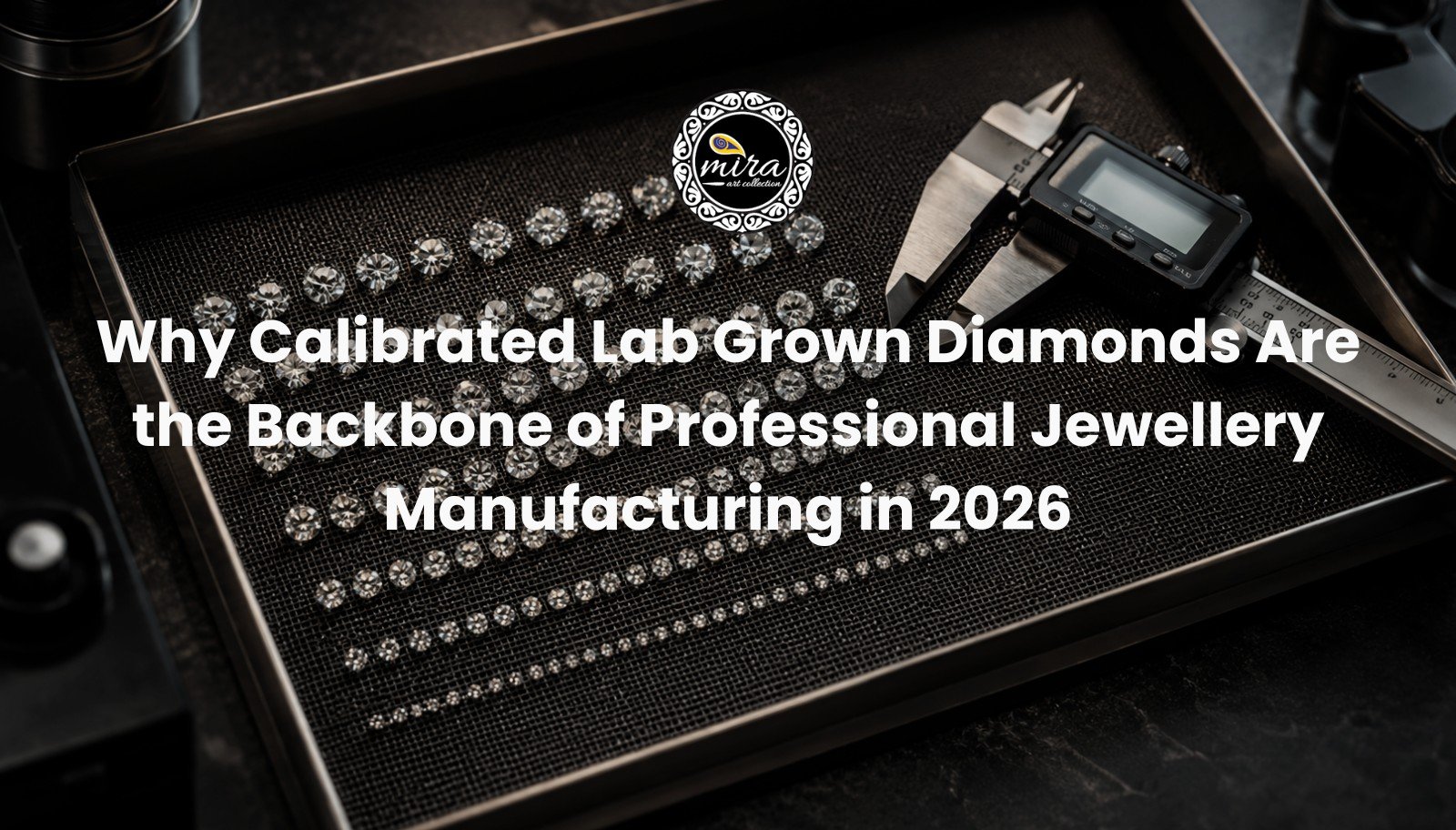 Calibrated lab grown diamonds sorted by precise millimetre size for professional jewellery manufacturing