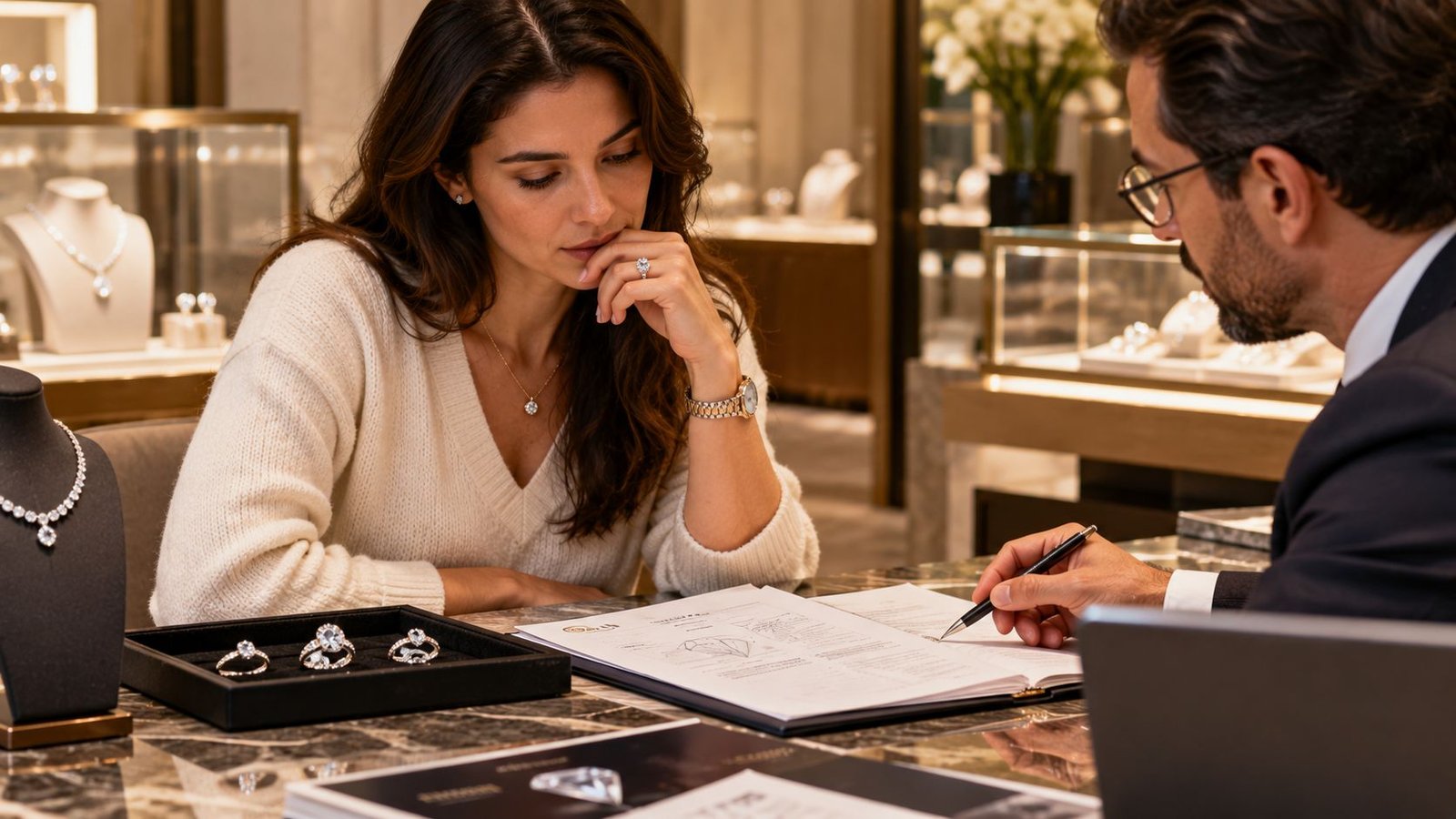 Buyer taking time to carefully consider a large lab diamond purchase