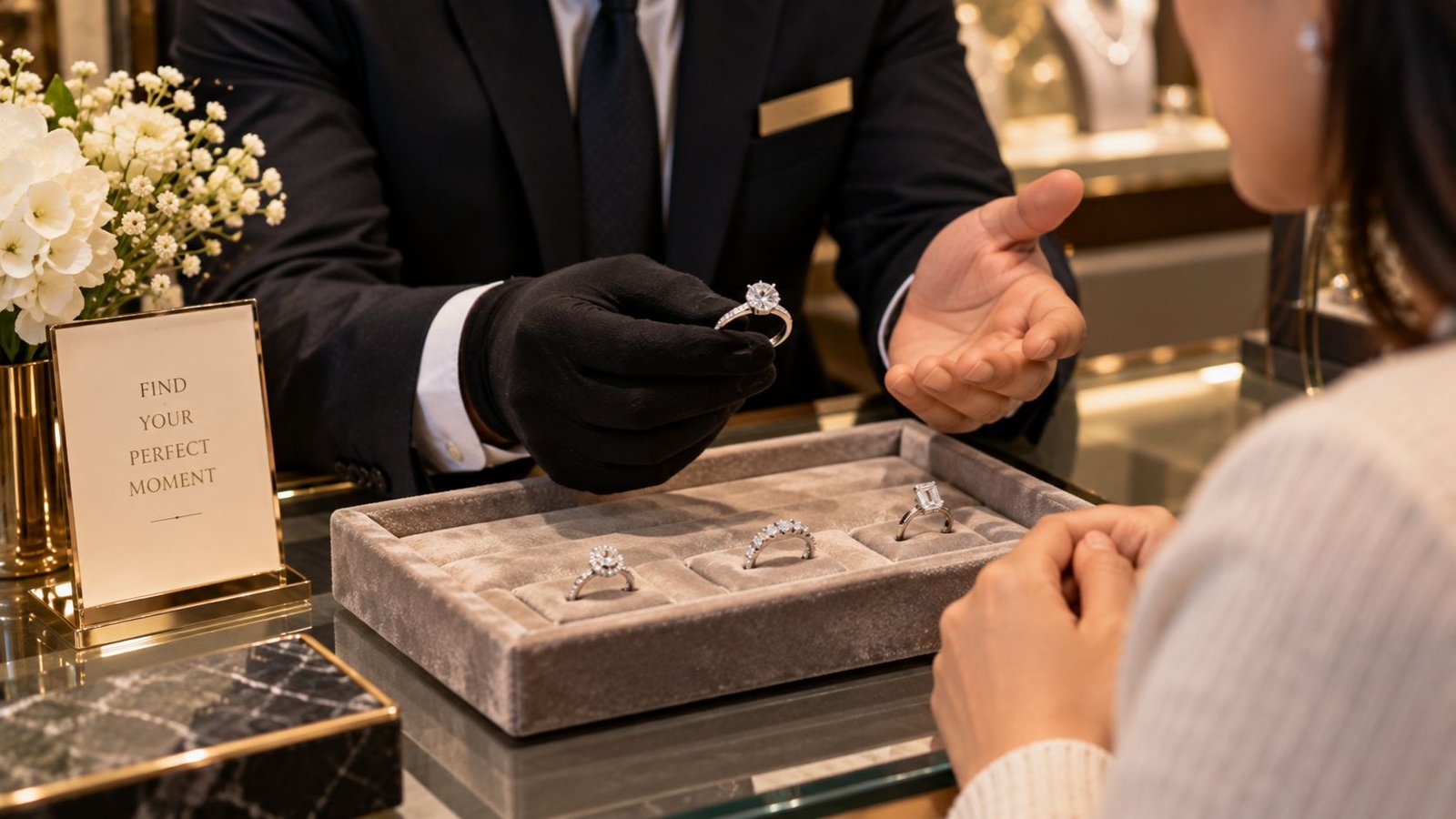Sales associate confidently presenting a diamond to address sales objections