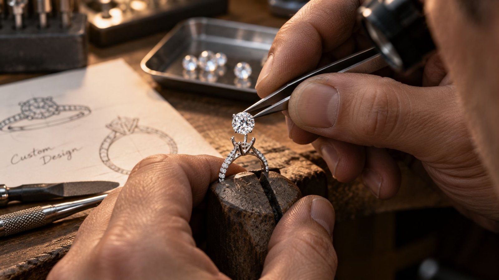 Custom redesign process for second marriage rings using lab grown diamonds
