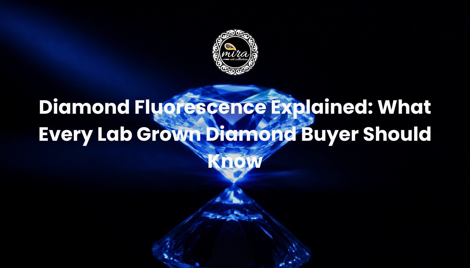 Diamond fluorescence shown as a lab grown diamond glowing softly blue under ultraviolet light