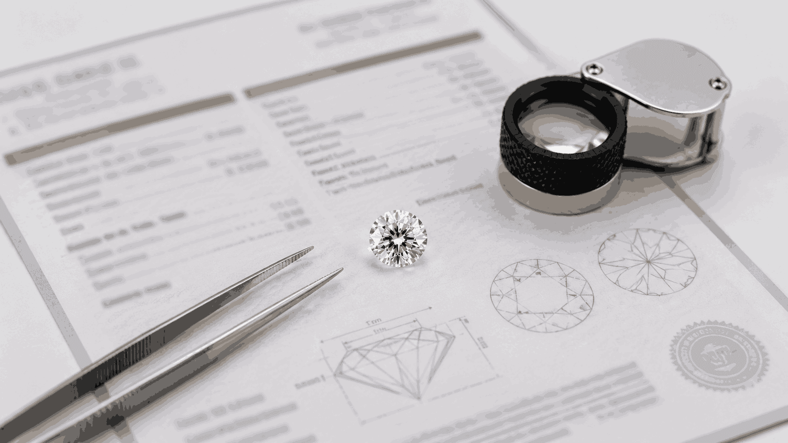 Diamond grading certificate documenting the 4Cs quality factors