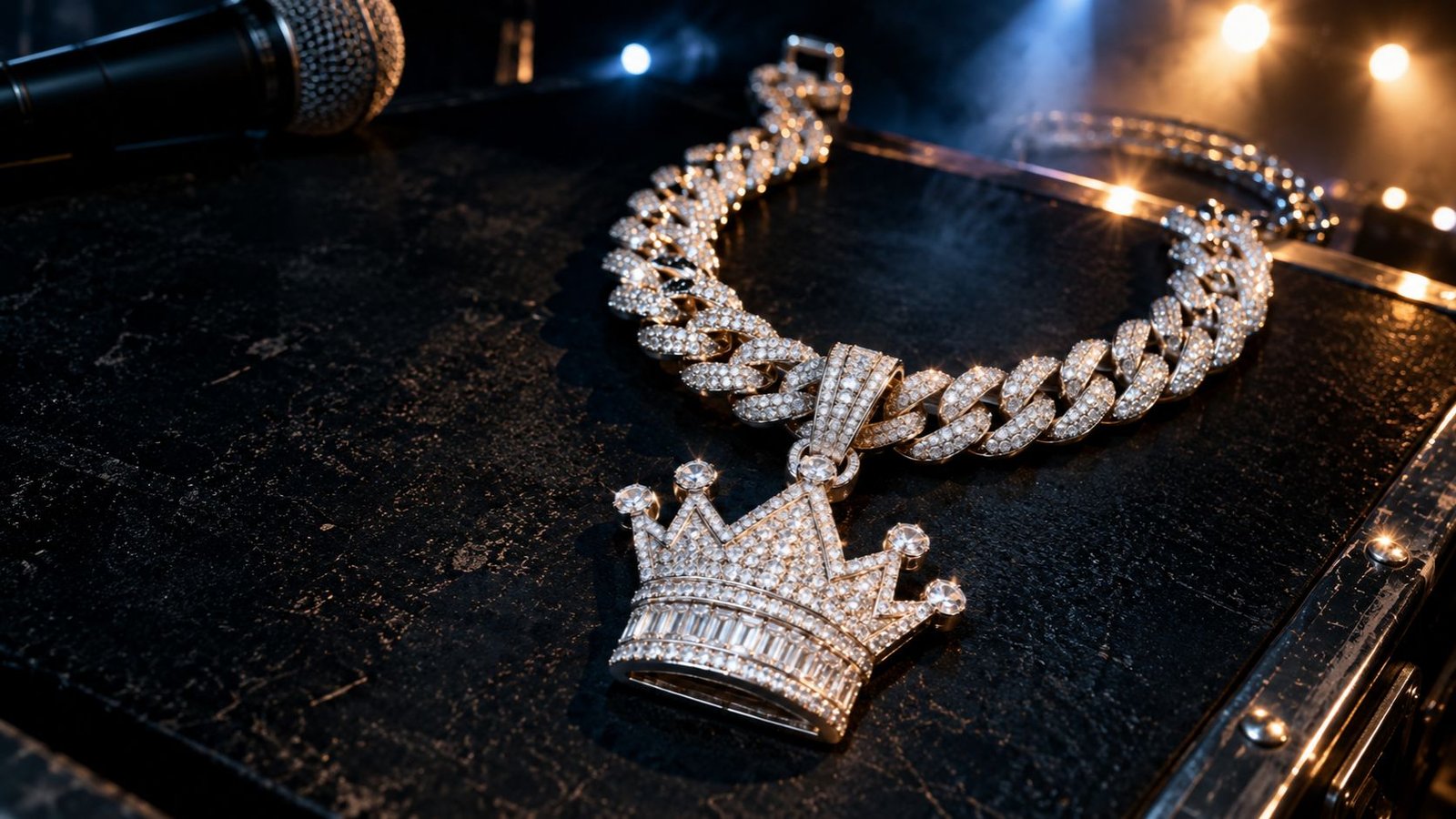 Bold diamond jewelry styled in the spirit of music culture