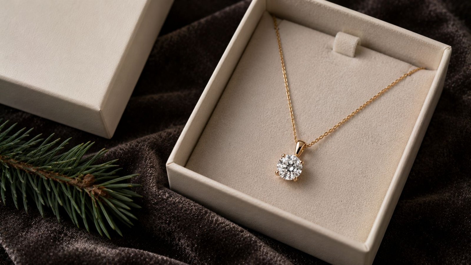 Floating solitaire lab grown diamond necklace in a gift box from miraartcollection.