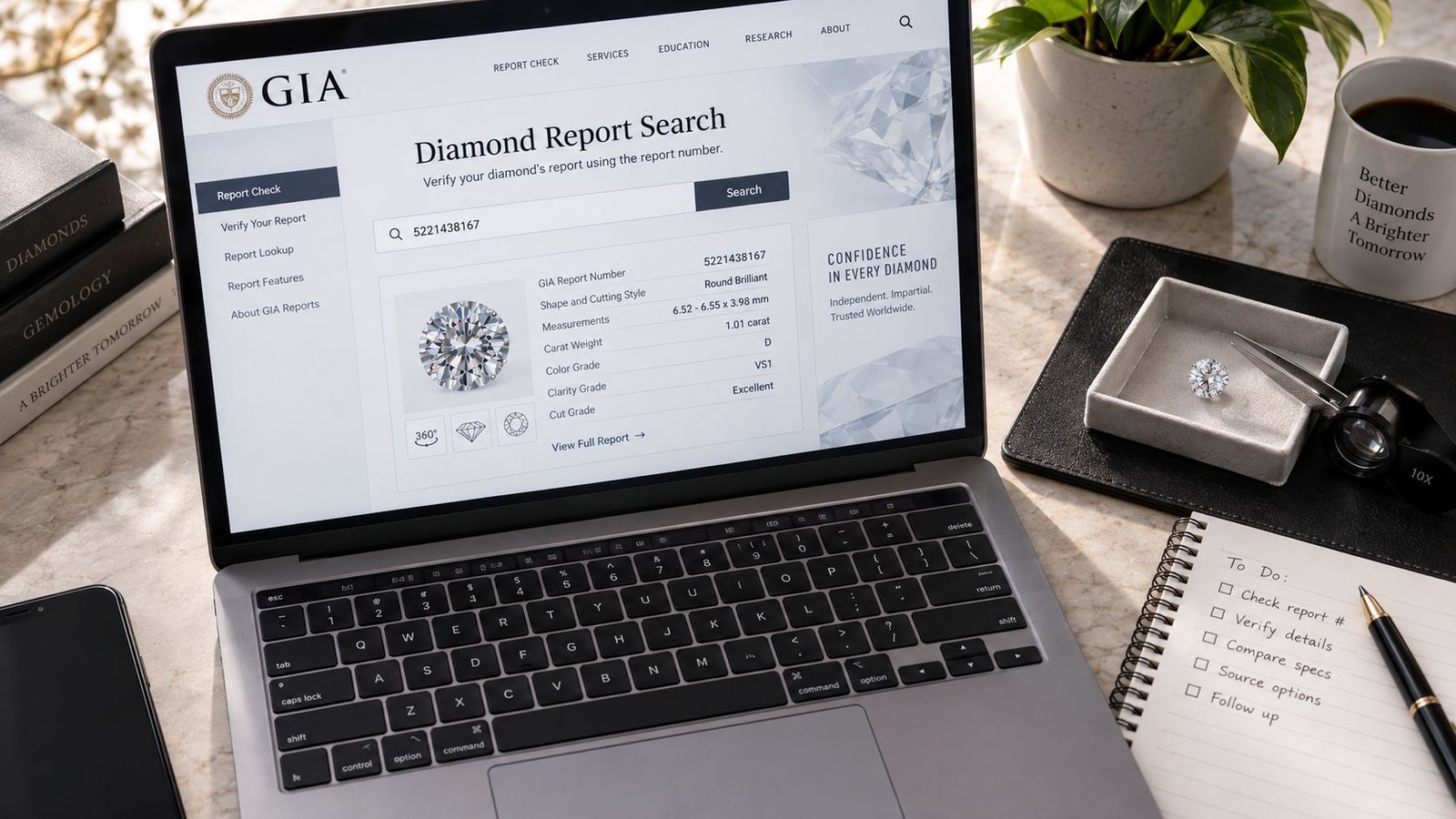 Searching a diamond grading laboratory's online report database