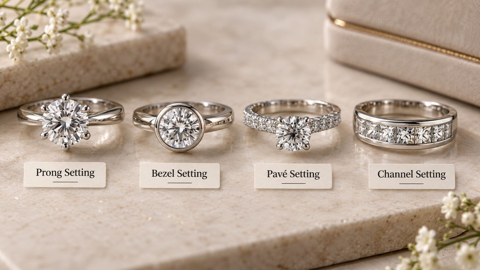 Different diamond setting types requiring different cleaning care