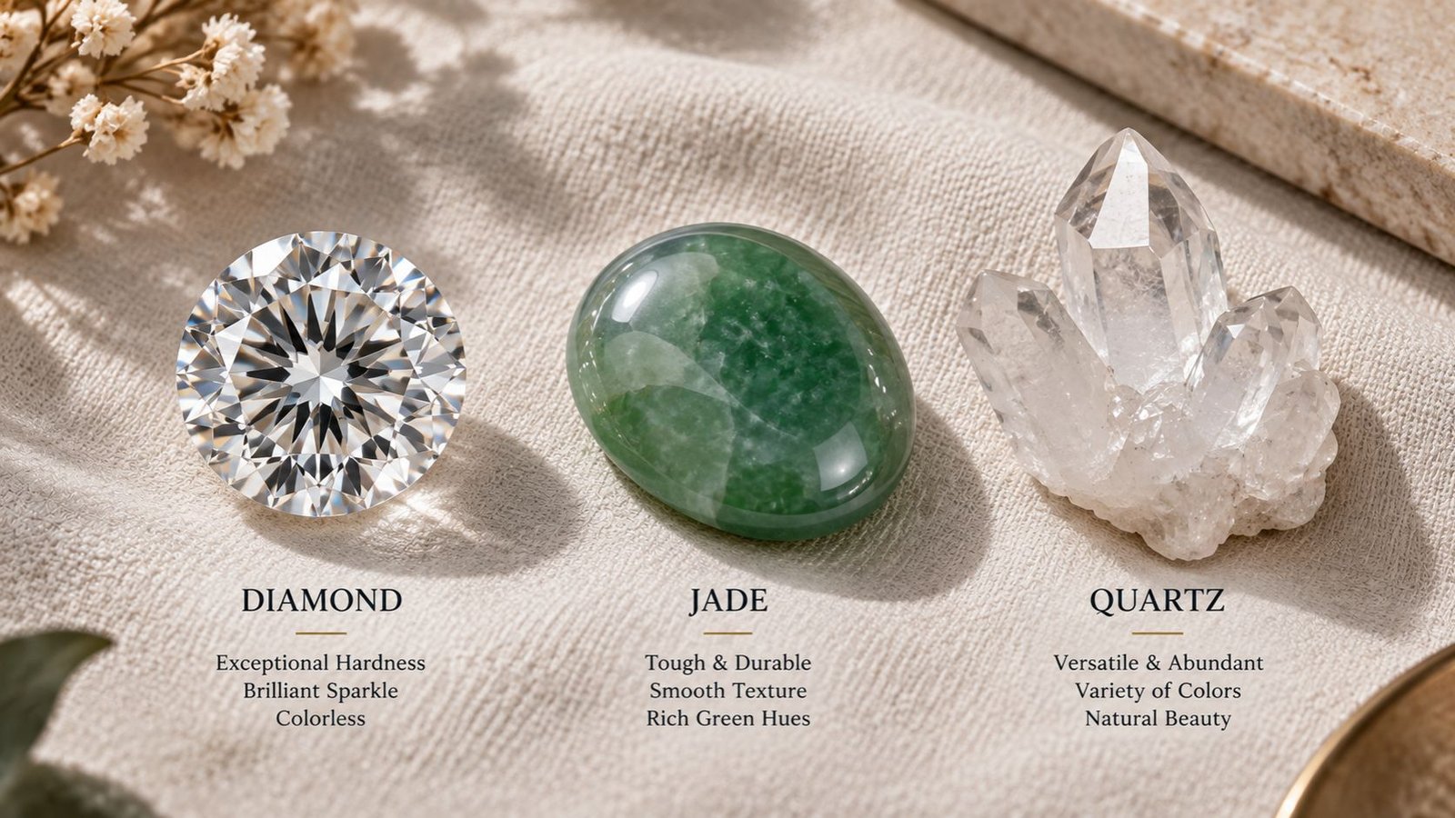 Comparing diamond toughness to other gemstones like jade and quartz