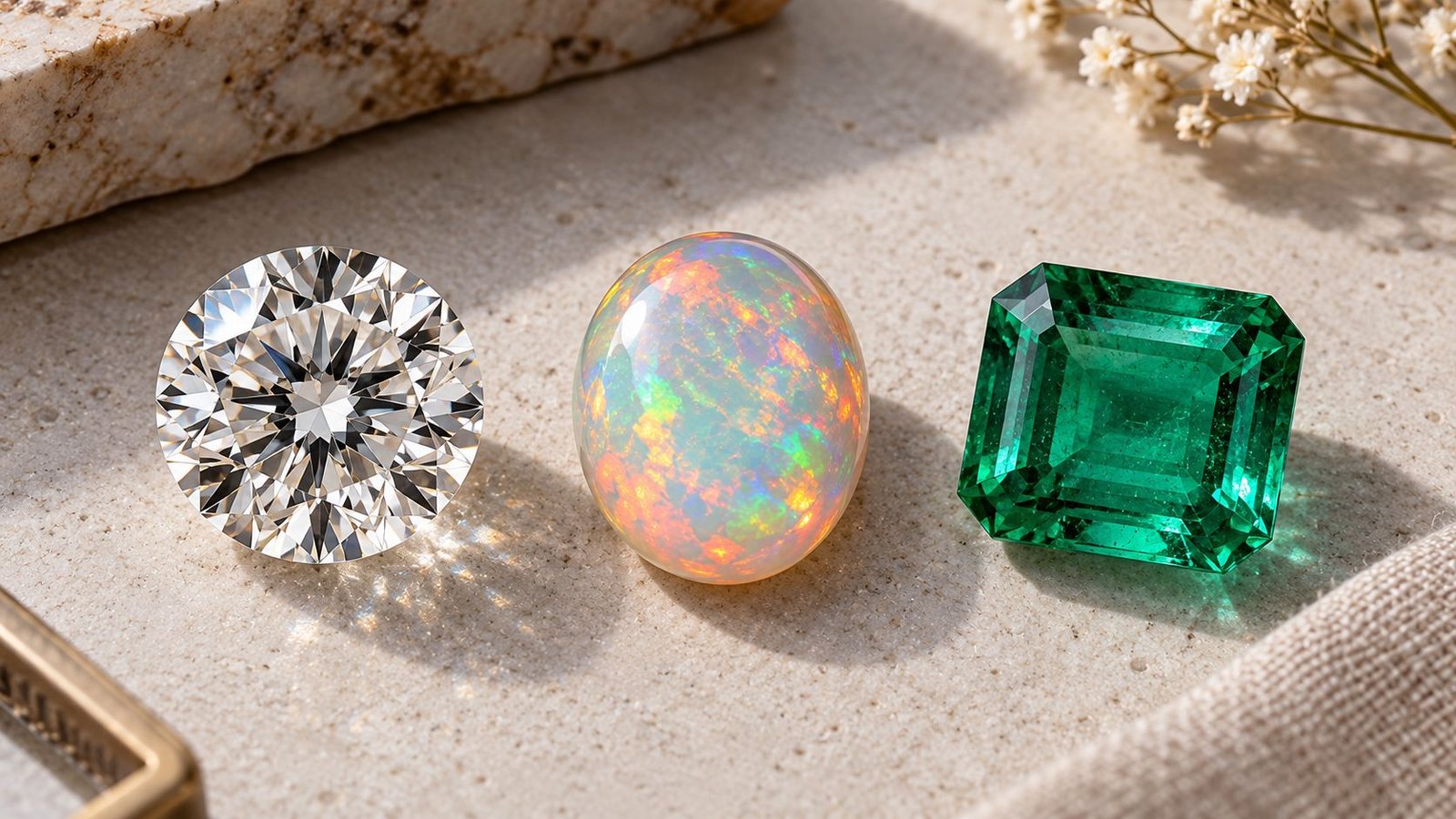 Comparing diamond stability to opal and emerald gemstones over time
