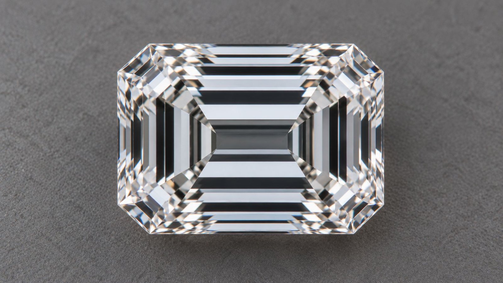Emerald cut diamond shown from above with clipped corners and step facets