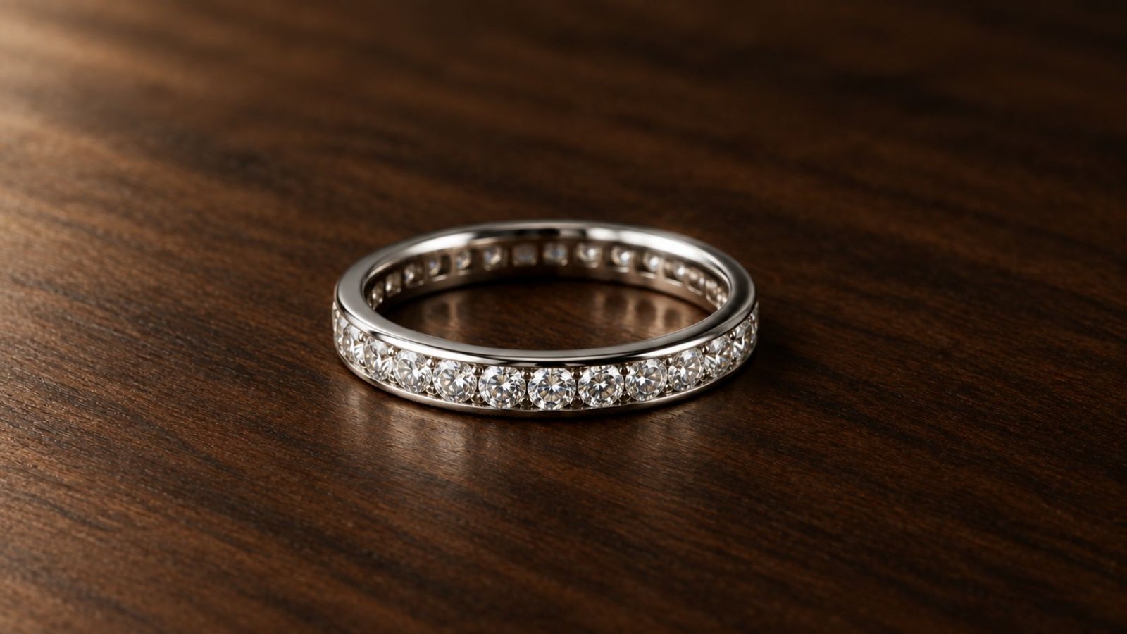 Eternity bands anniversary rings shown through a smooth channel-set diamond line