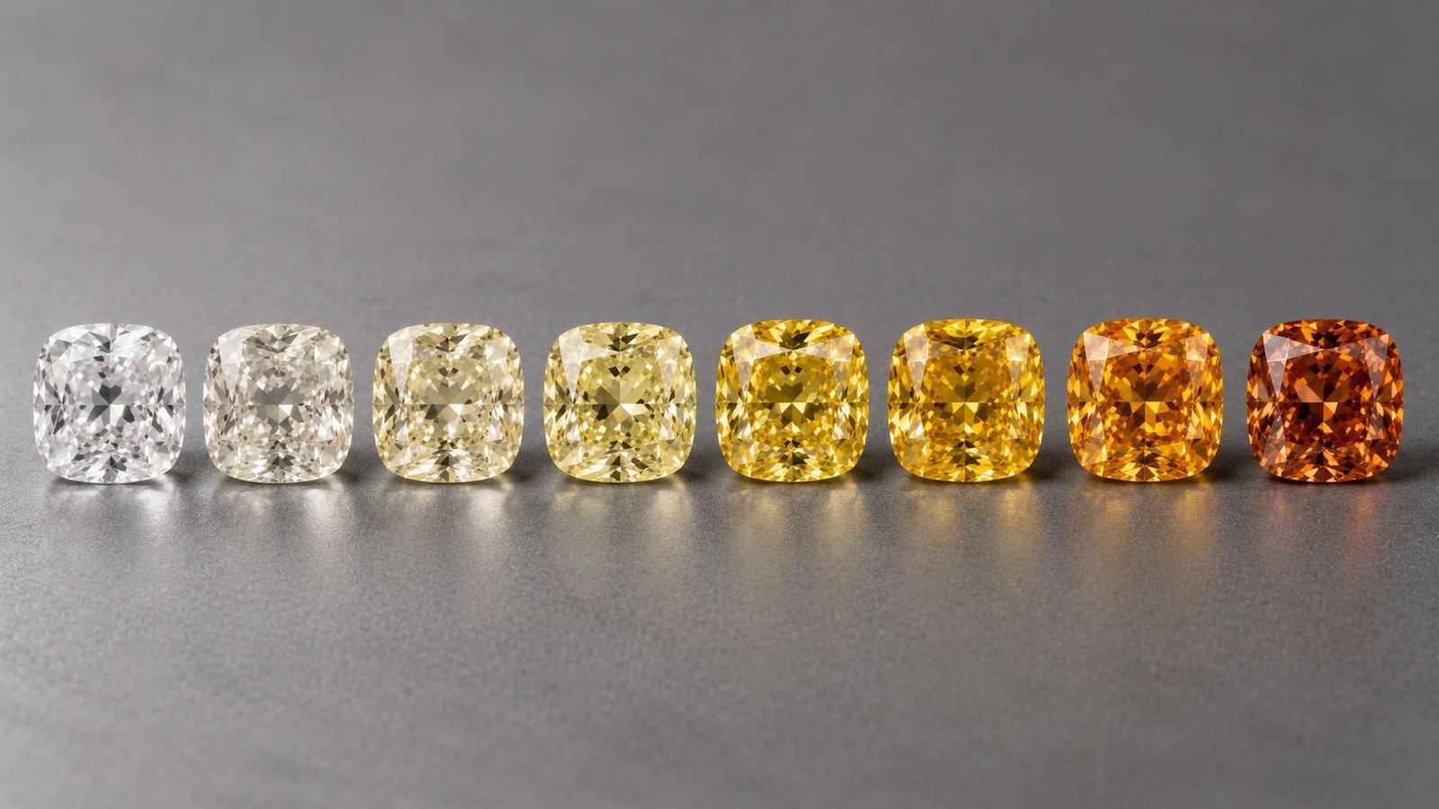 Fancy Color Diamond Grading scale shown from faint to vivid saturation
