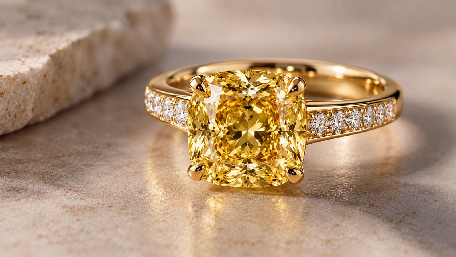 Fancy colored diamond set in gold ring design
