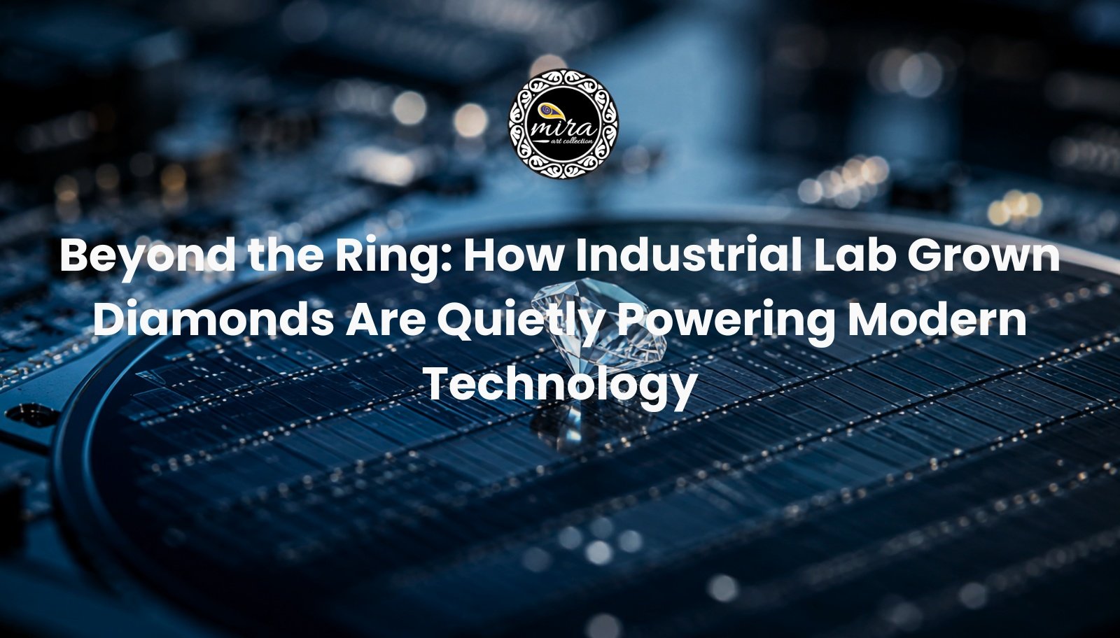 Industrial lab grown diamonds crystal on semiconductor wafer used in technology manufacturing