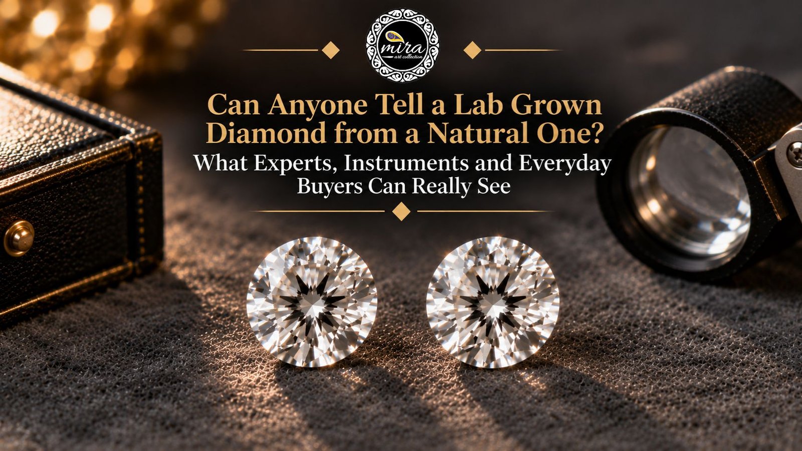 Two identical loose diamonds side by side illustrating lab grown diamond identification at miraartcollection.