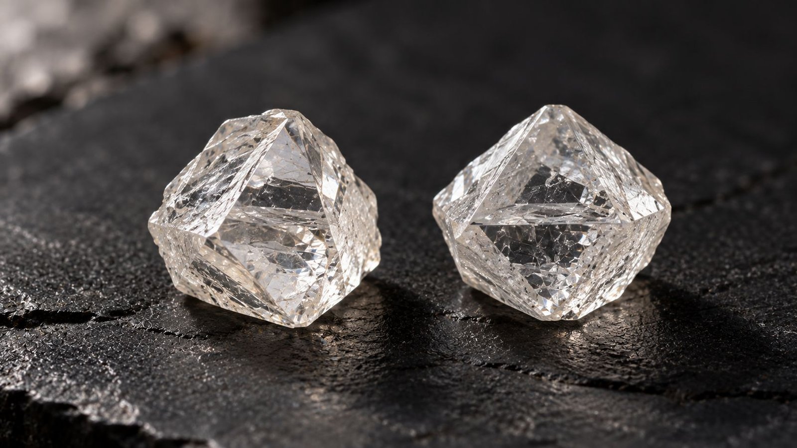 Lab-grown diamond rough crystals of similar size used for matched pairs