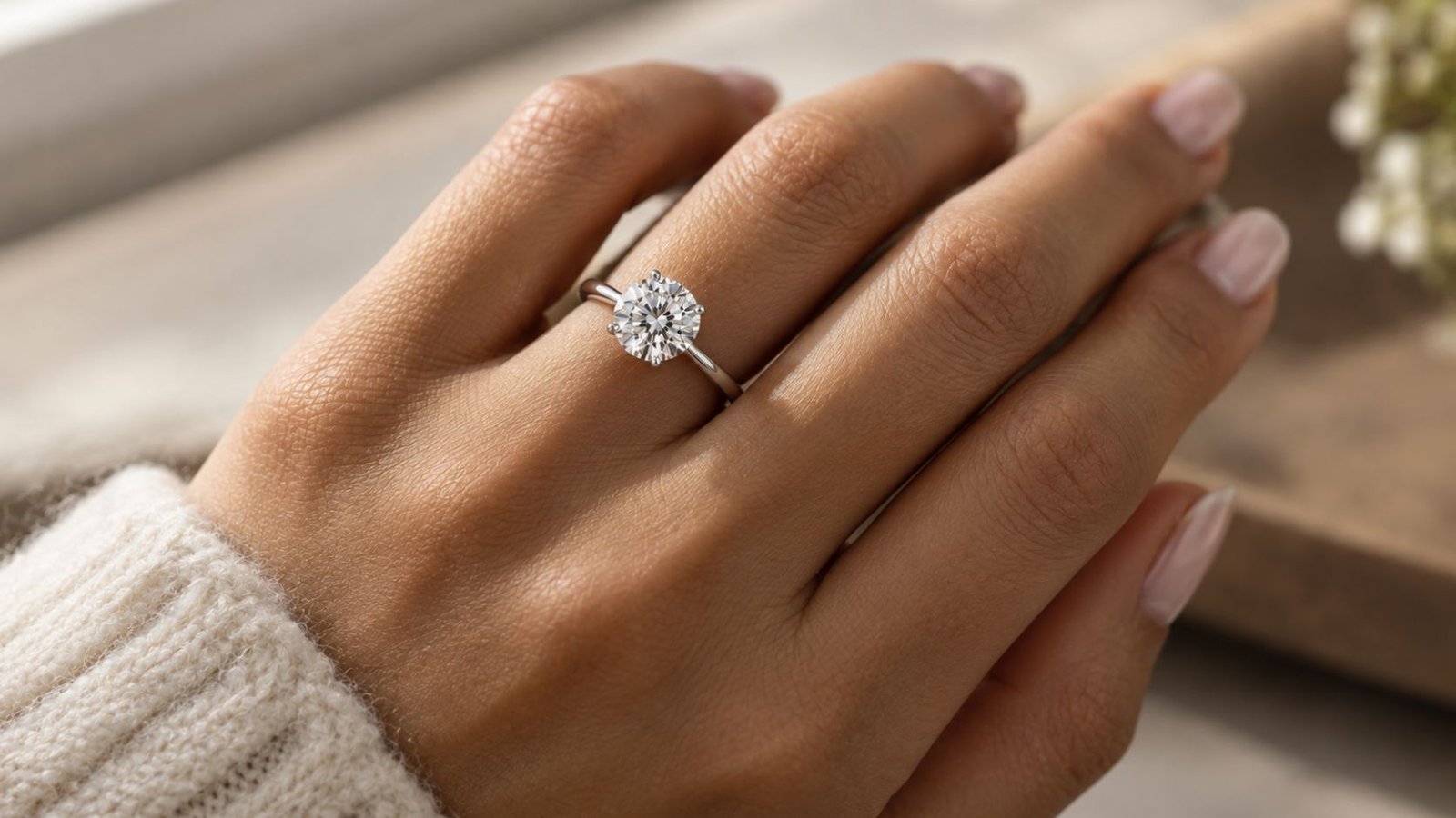 Lab grown diamond shapes for engagement rings shown worn on a hand to illustrate fit and finger proportion