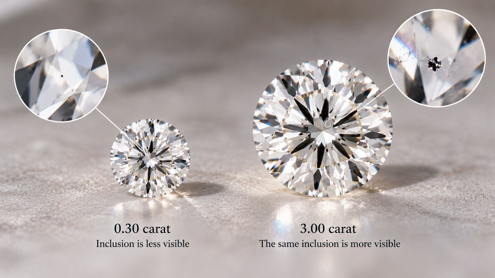 Comparing how flaws appear differently on small versus large lab diamonds