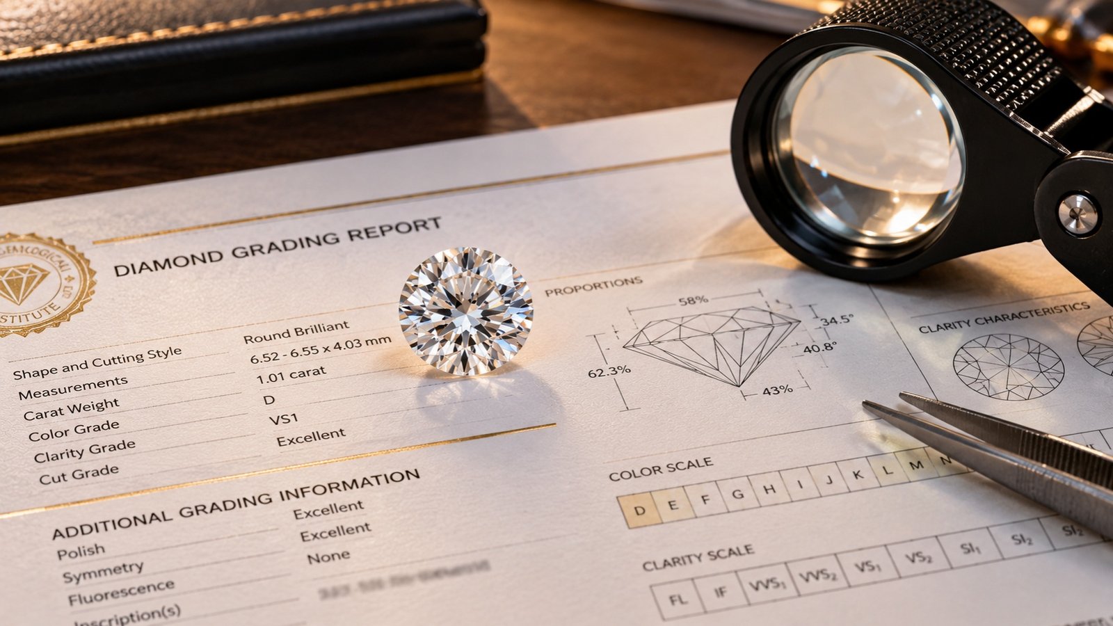 Loose diamond valued against its certification report for resale