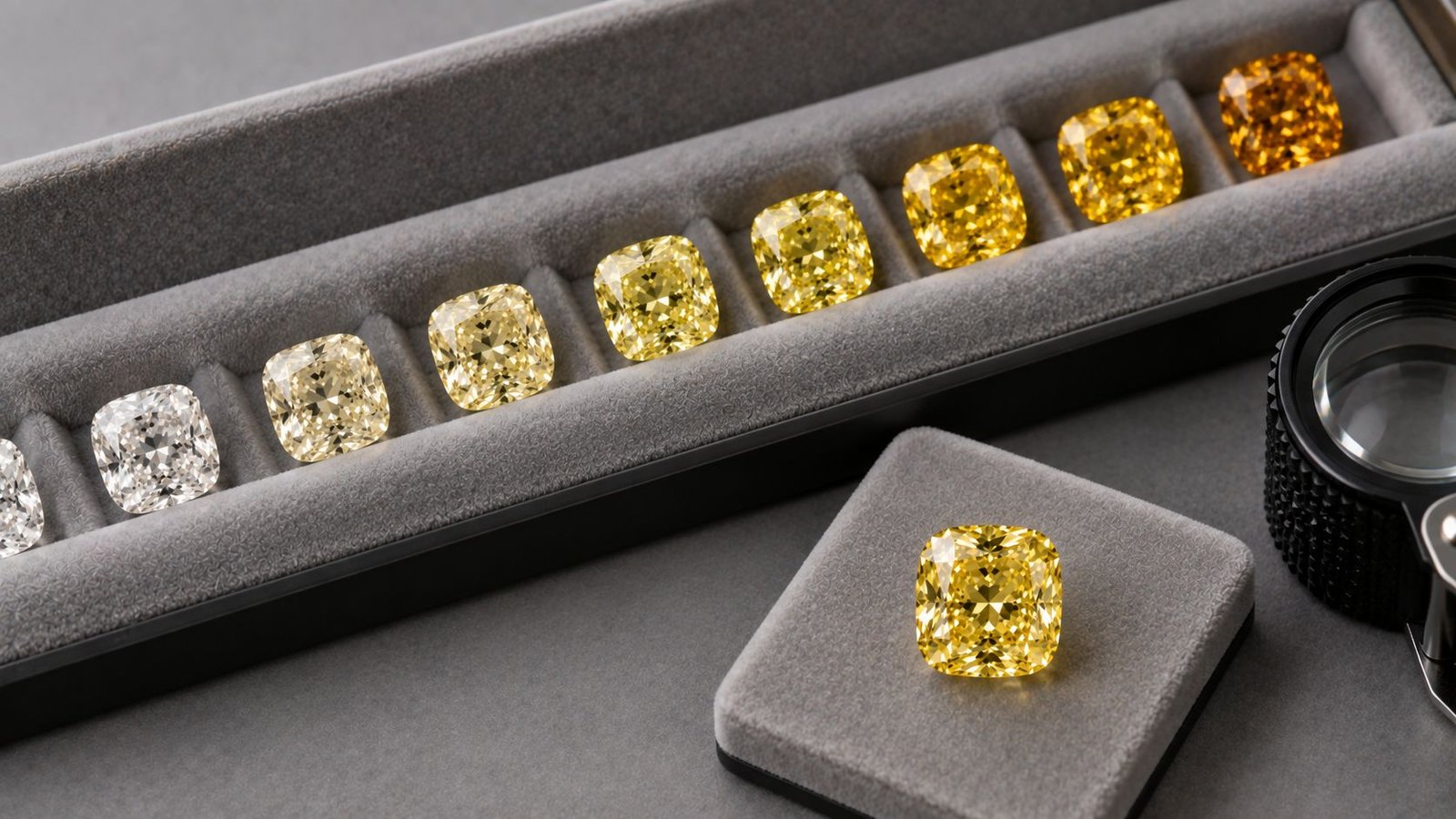 Master stone comparison used in fancy color diamond grading
