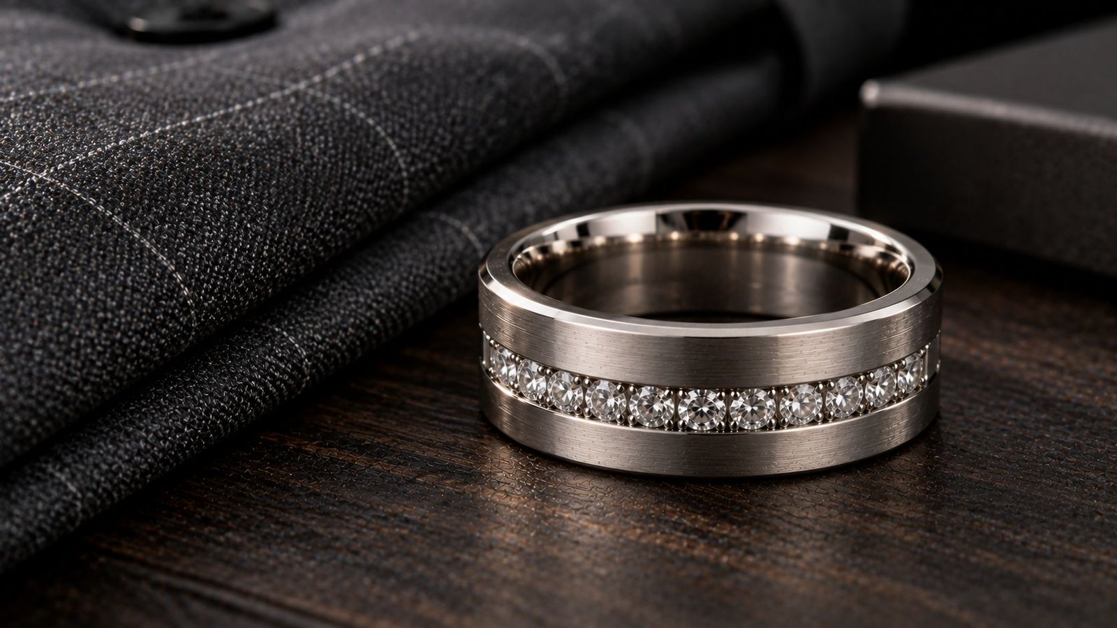 Men's Diamond Wedding Band styled with formal wear accents