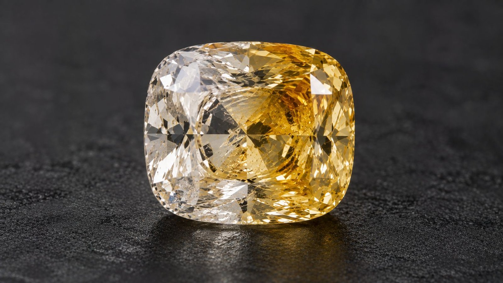 Single diamond displaying two distinct color regions from growth zoning