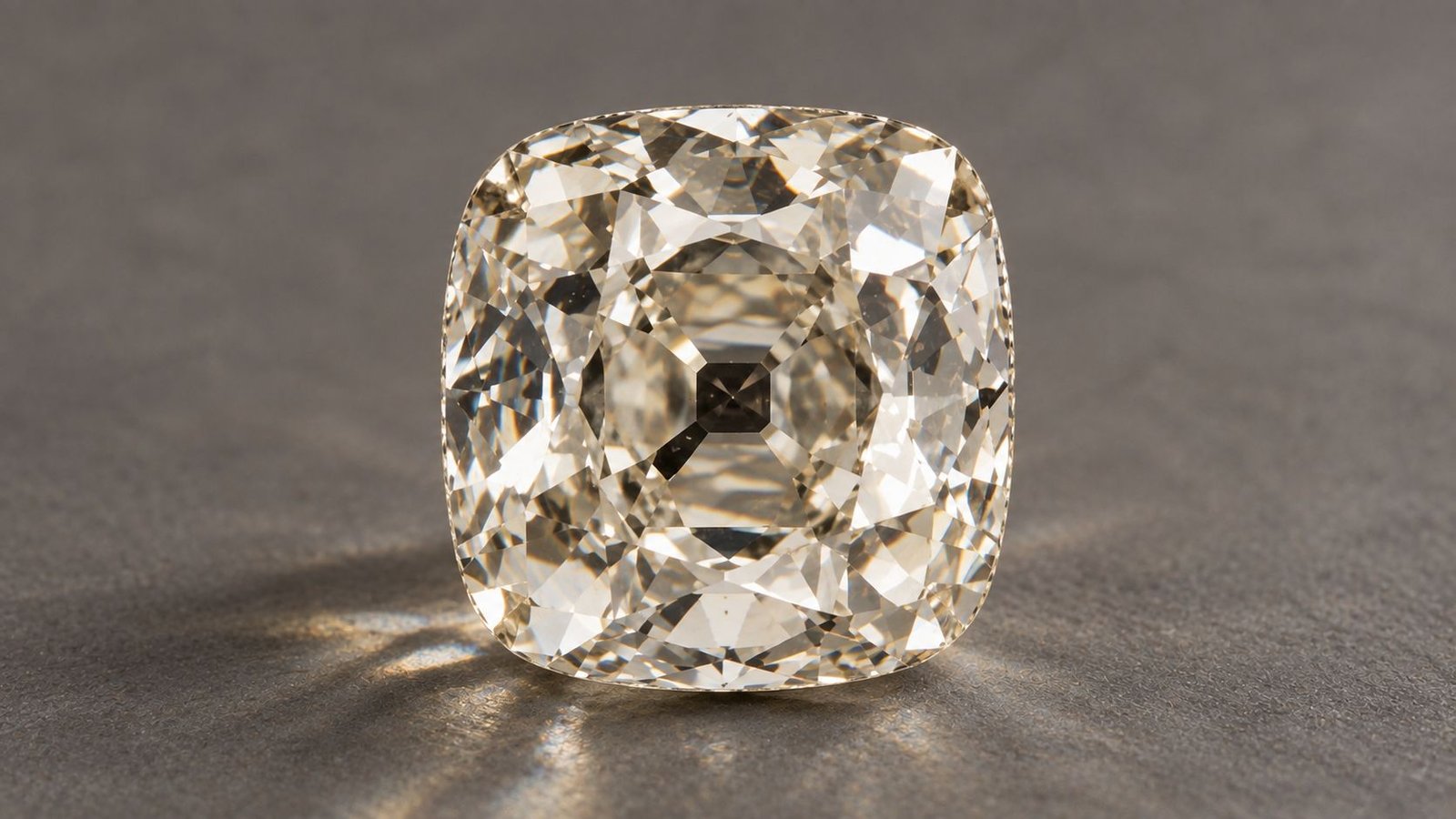 Old mine cut diamond showing squarish outline and open culet