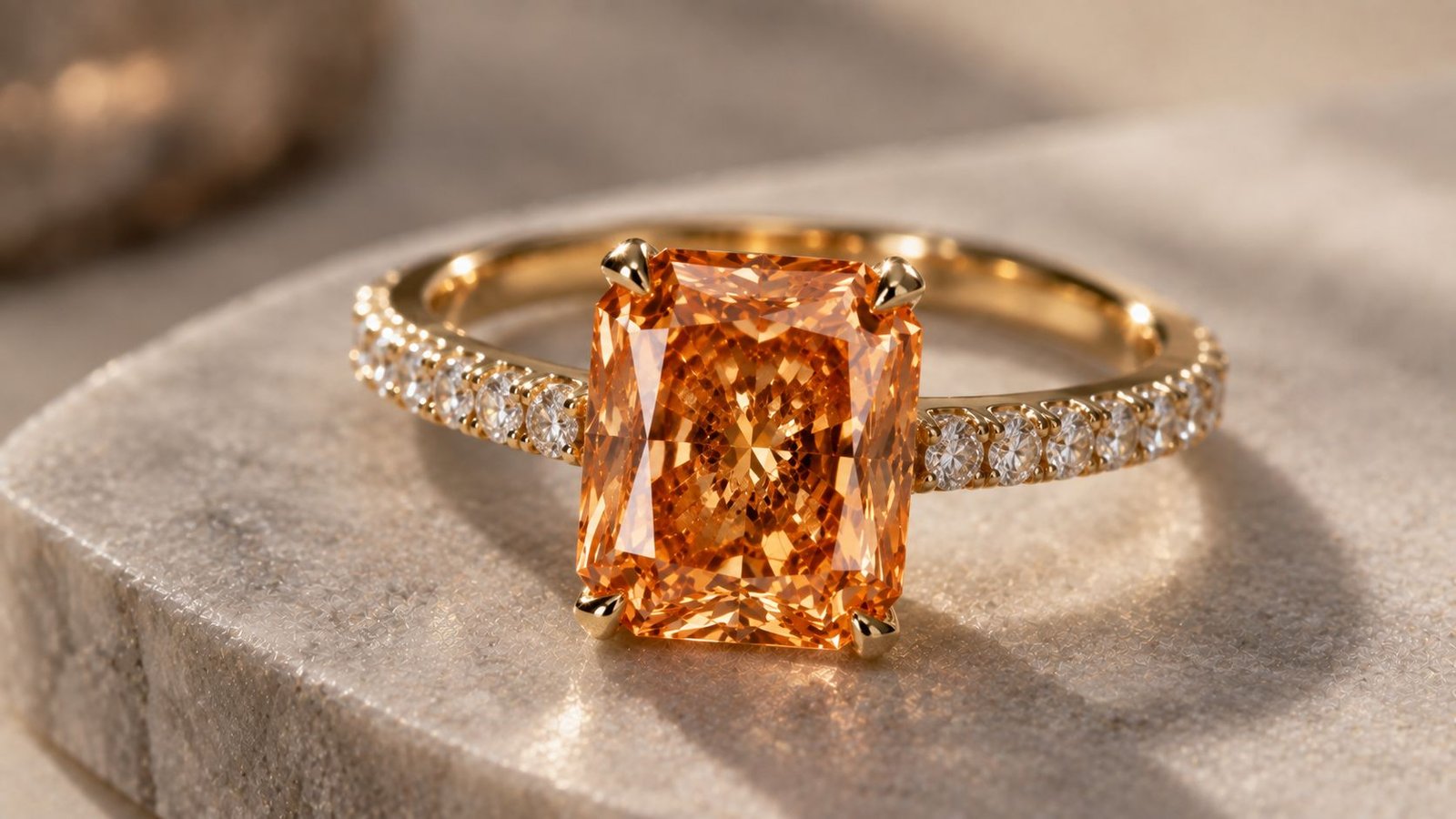 Orange diamond set in gold ring design
