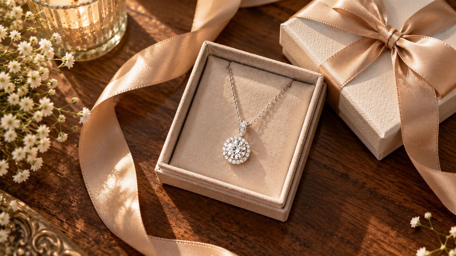 Gift-wrapped diamond pendant representing a pooled family milestone gift