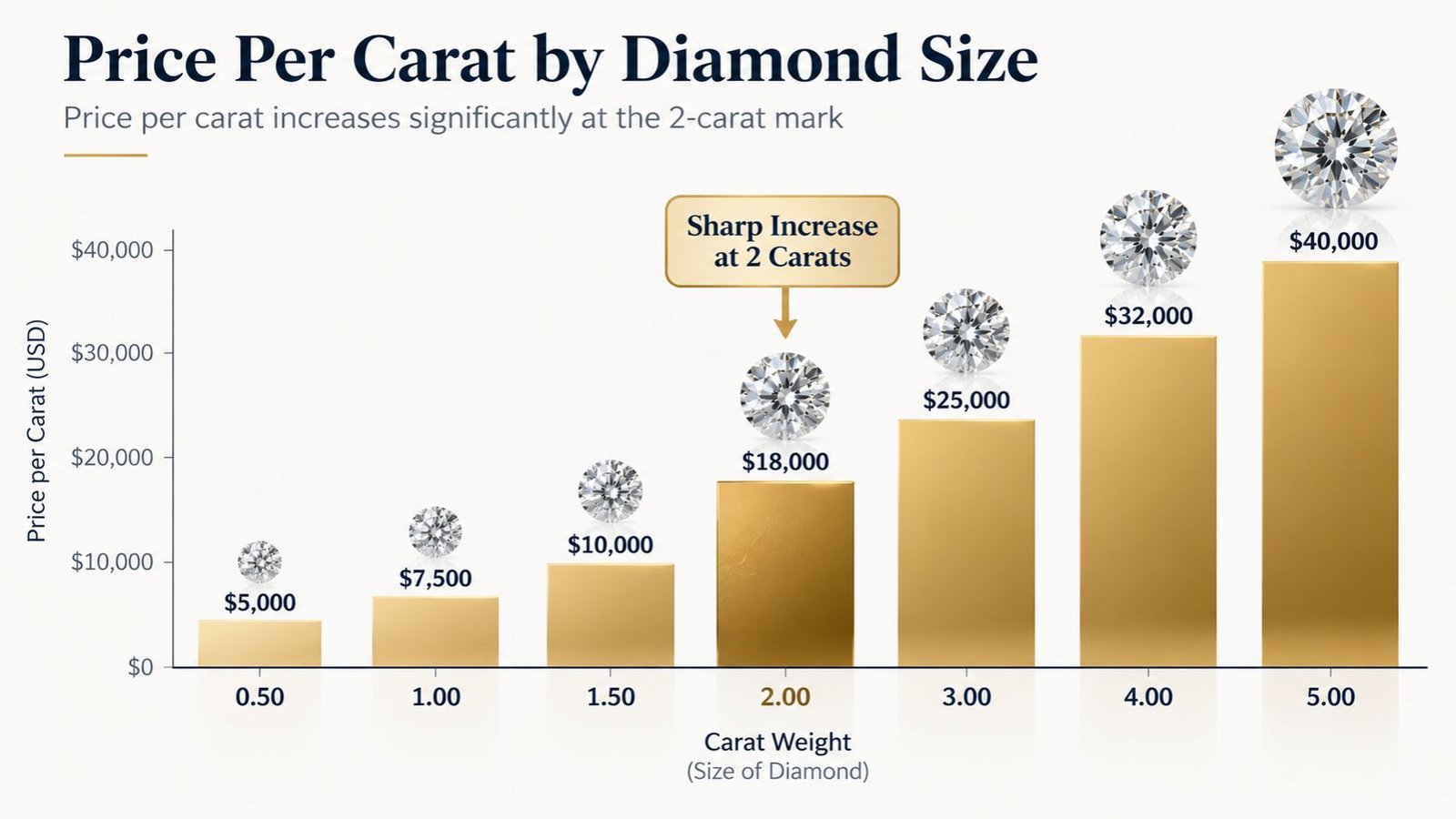 Price-per-carat jump at major carat size thresholds