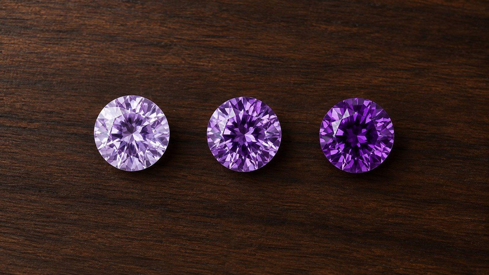 Purple lab grown diamonds shown across a range of colour intensities from light to vivid