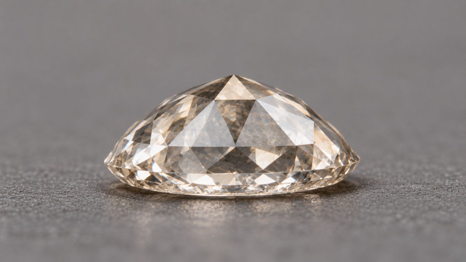 Side profile of a rose cut diamond showing its flat base and domed crown