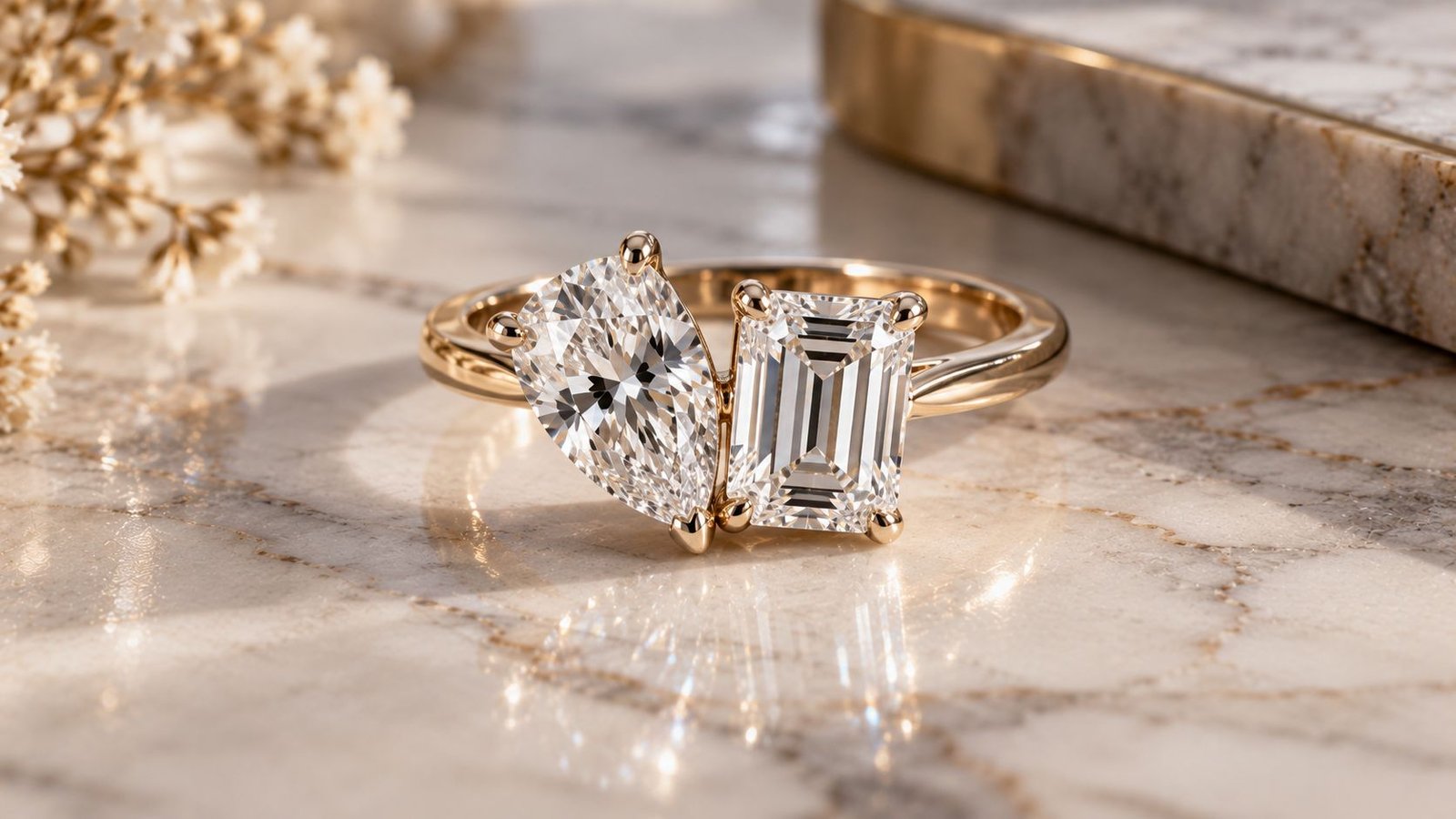 Two-stone toi et moi style ring symbolizing two people coming together