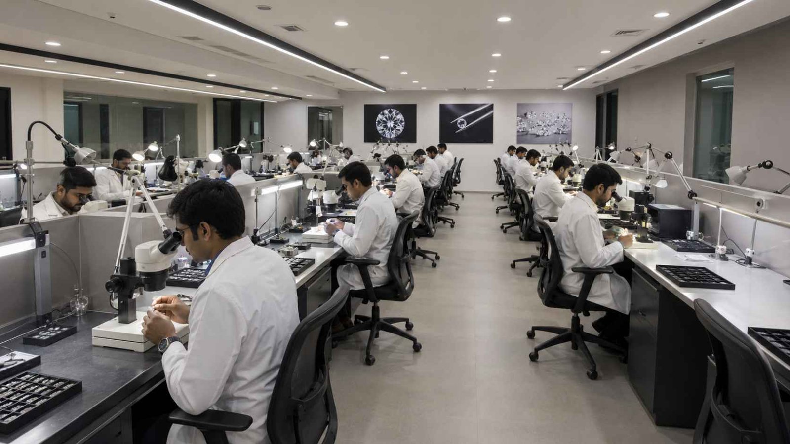 Interior of a traditional diamond grading laboratory