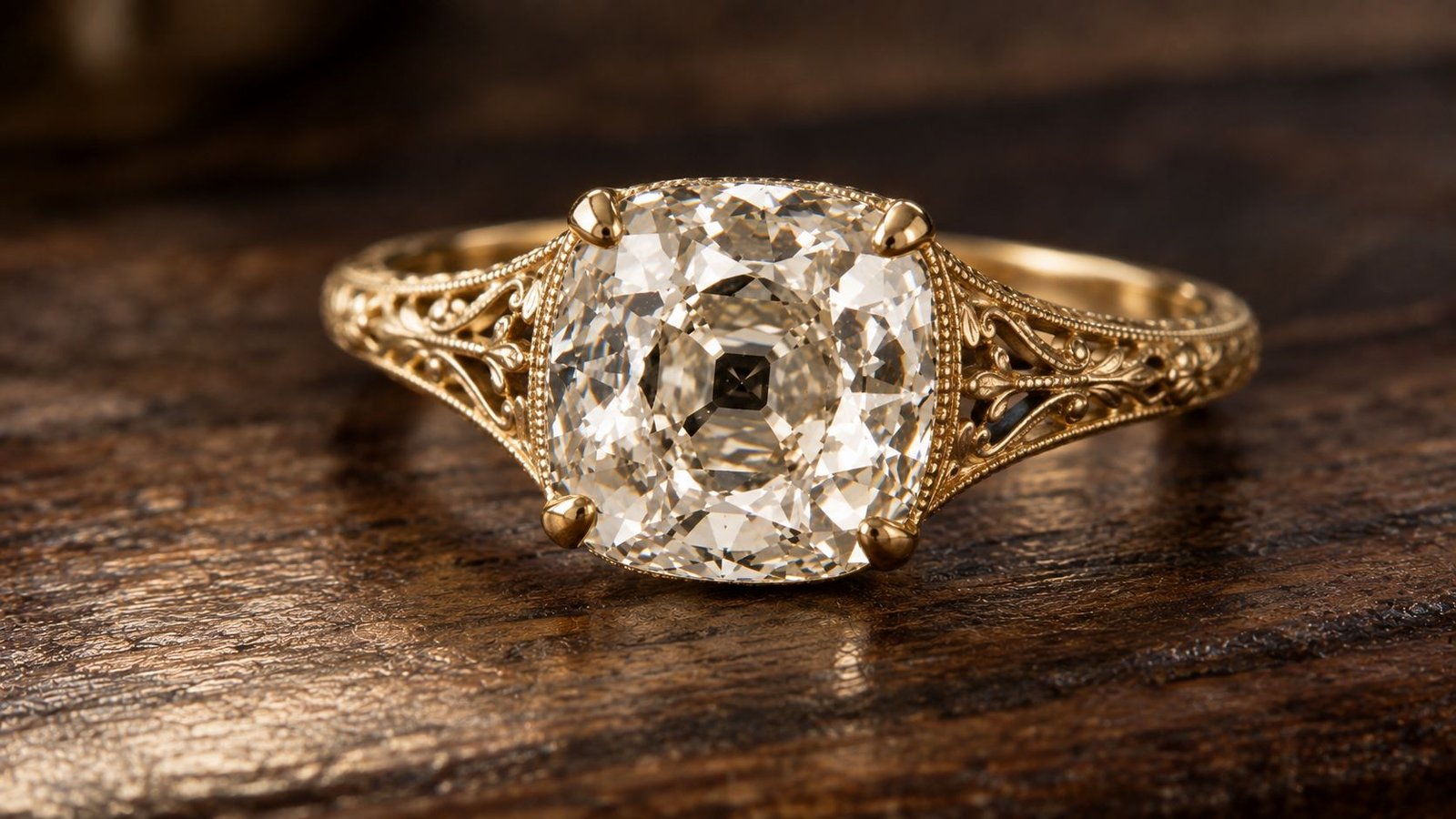 Antique Cut Diamond styled in a vintage filigree ring setting