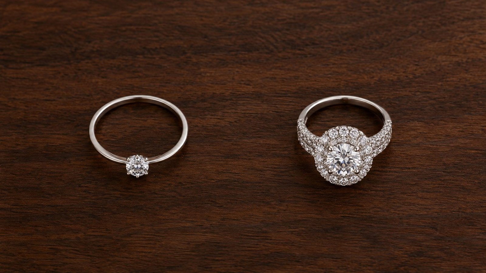 Wholesale diamond inventory metal and setting cost compared between a simple band and an elaborate halo ring
