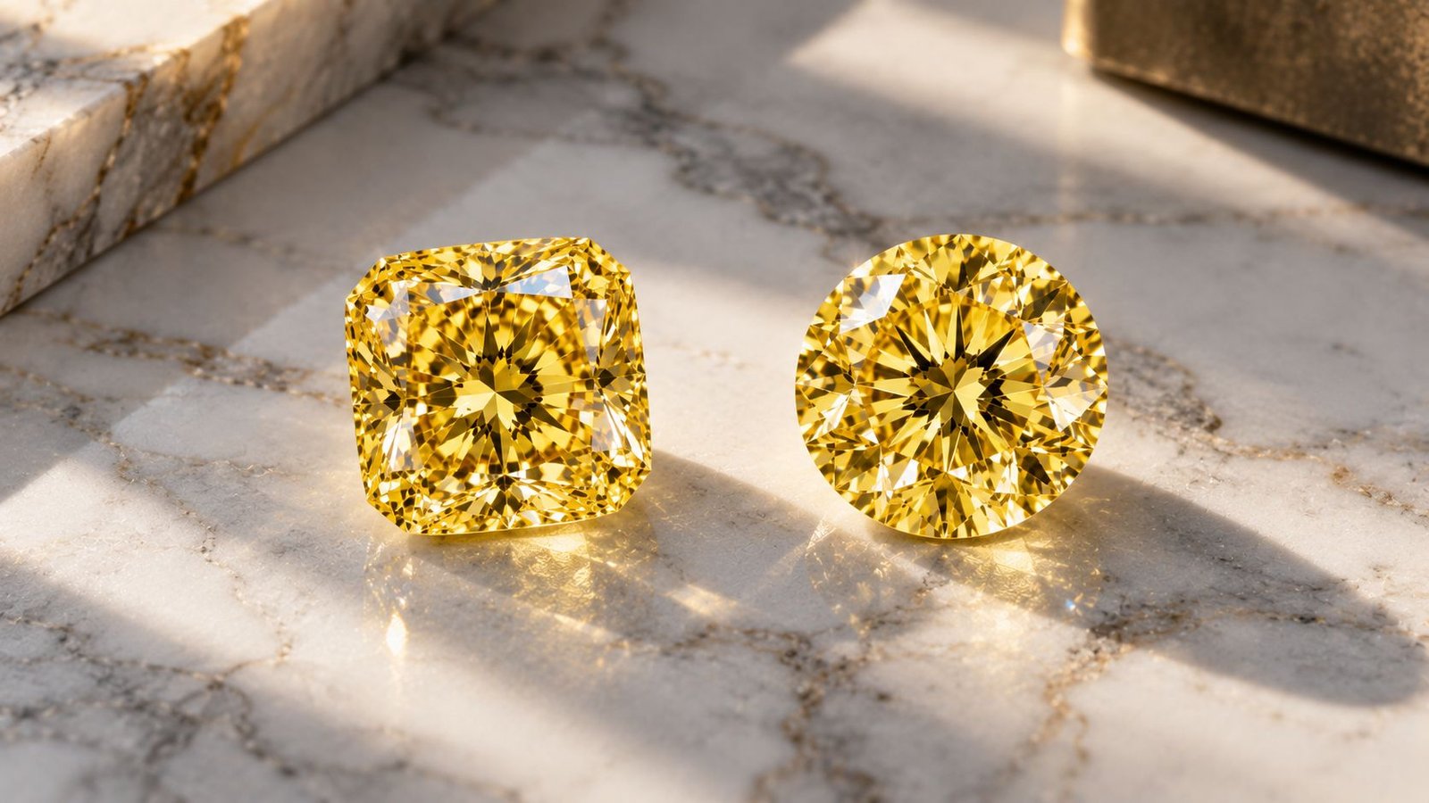 Yellow Lab Grown Diamonds compared side by side with natural yellow diamond